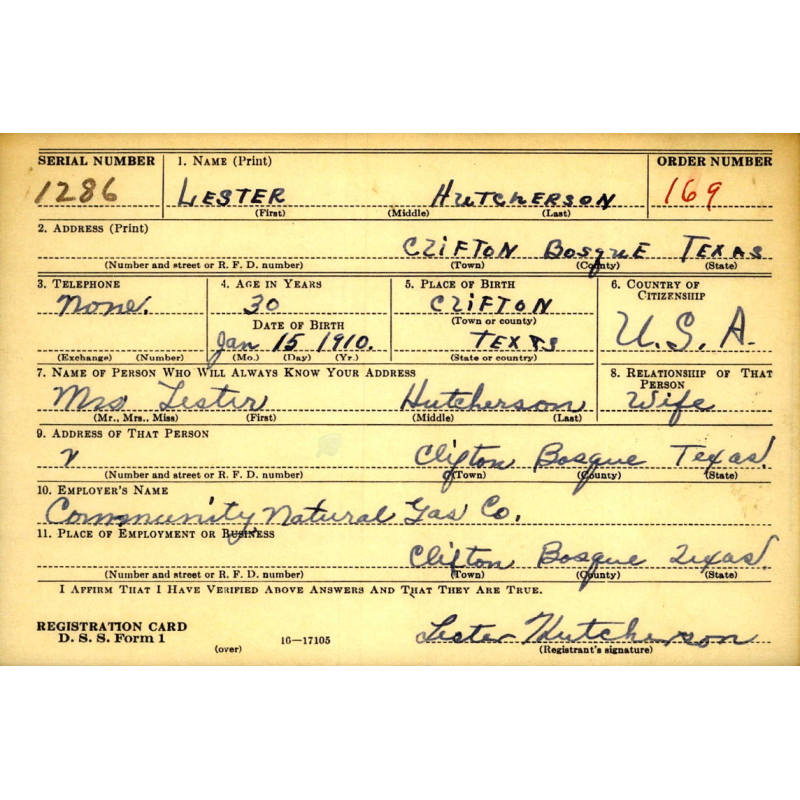Dog Tags, Pfc. Lester Hutcherson, Anti-Tank Co., 413th Inf. Regt., 104th Infantry Division, ETO