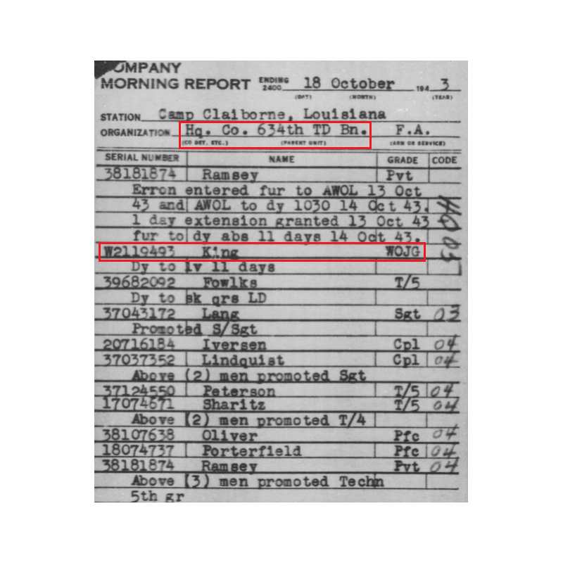 Dog Tags, WO (JG) Tom King, Hq. Co., 634th Tank Destroyer Bn., ETO