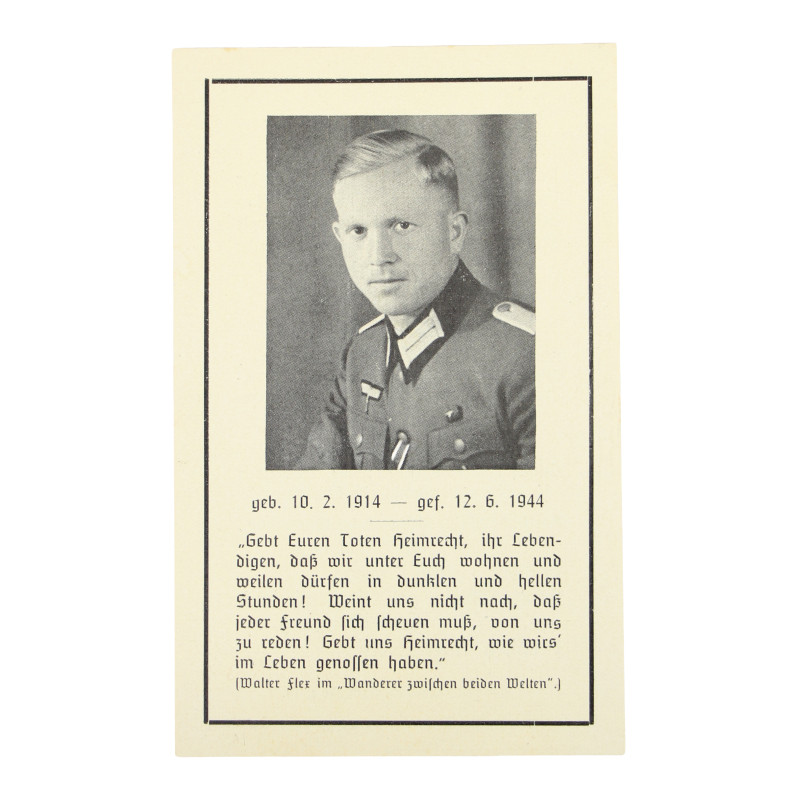 Sterbebilder, carte du souvenir, Hauptm. Werner Thiele, Grenadier-Regiment 739, Heer, 13 juin 1944, Carentan