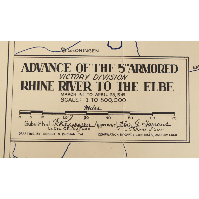 Map, ADVANCE OF THE 5TH ARMORED VICTORY DIVISION - RHINE RIVER TO THE ELBE, 1945