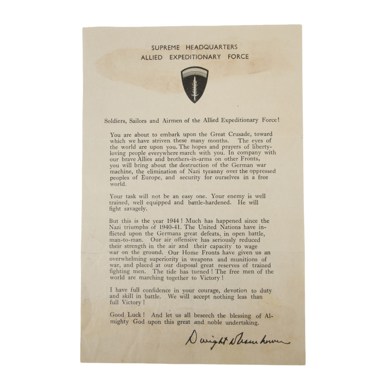 Message, General Dwight Eisenhower, 5 juin 1944