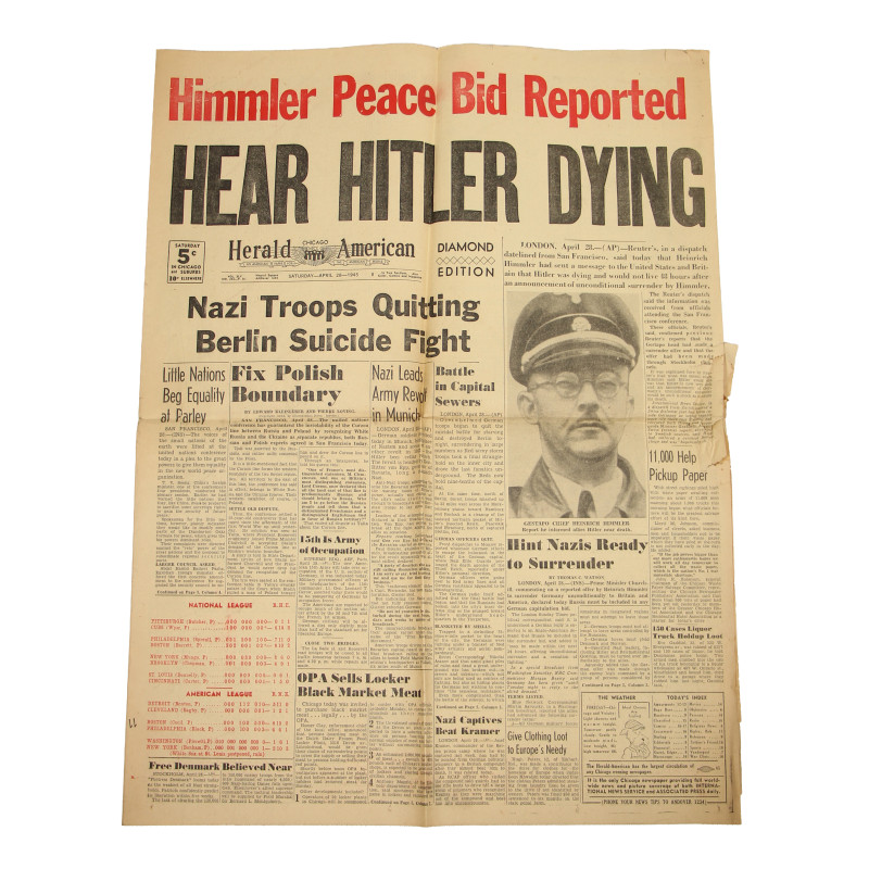 Journal, Chicago Herald American, 28 avril 1945, "Himmler Peace Bid Reported — Hear Hitler Dying"