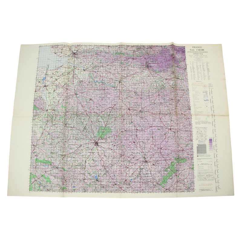 Carte britannique, AVRANCHES-FOUGÈRES, 1944