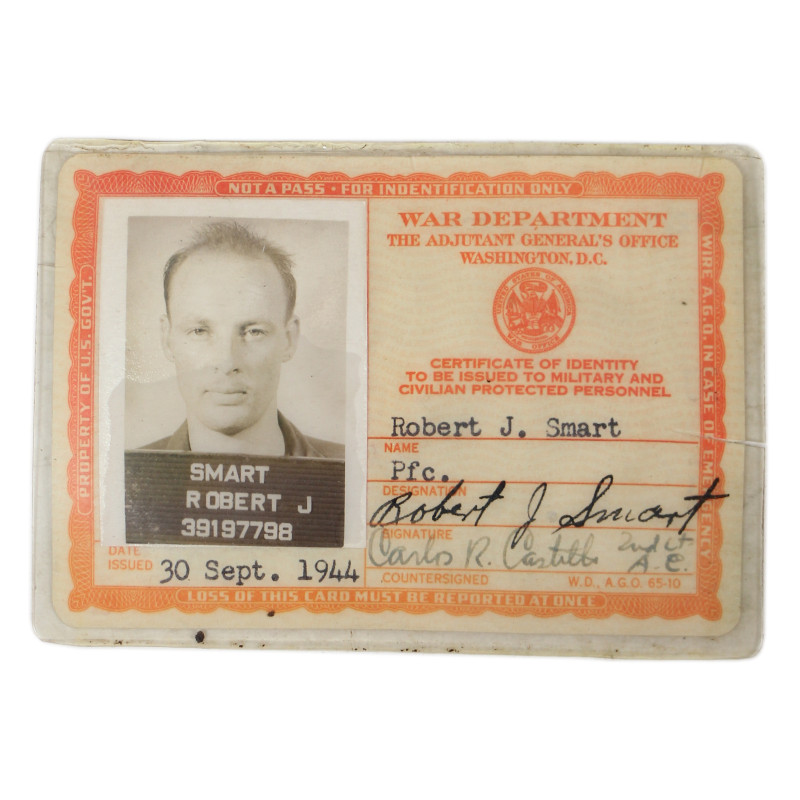 Card, Identification, Medical Department, 2nd Type, 1944, Pfc. Robert Smart, CBI