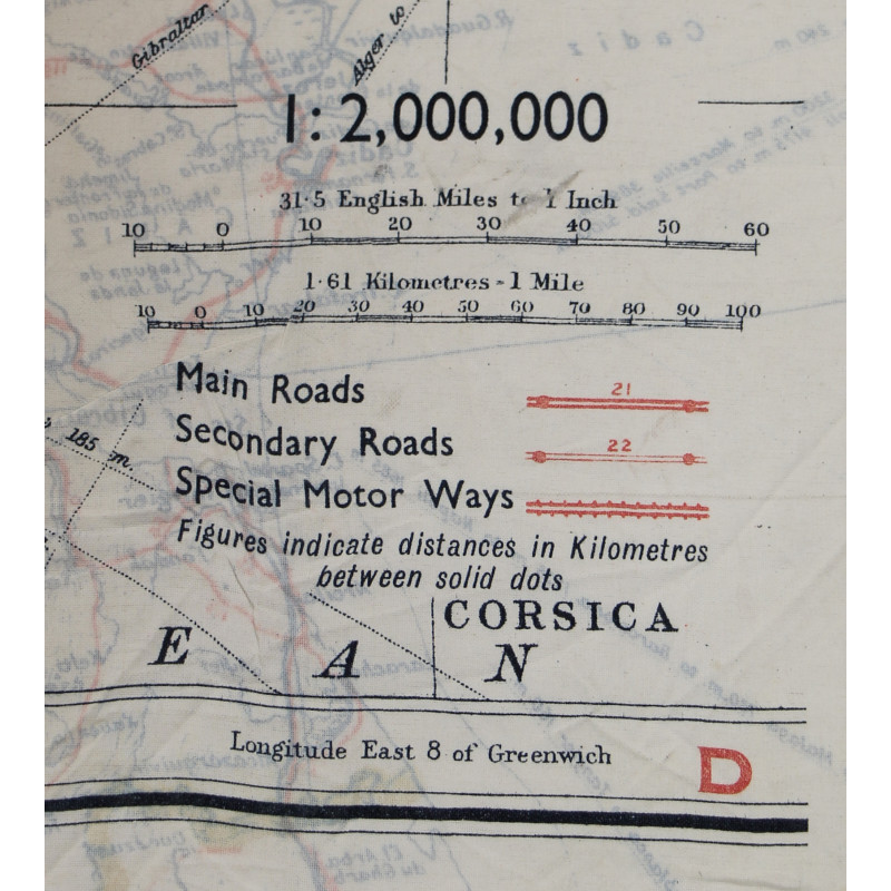 Carte d'évasion en soie, MI 9, Sud de la France et Méditerranée occidentale