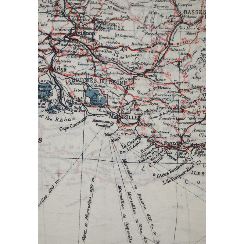 Carte d'évasion en soie, MI 9, Sud de la France et Méditerranée occidentale