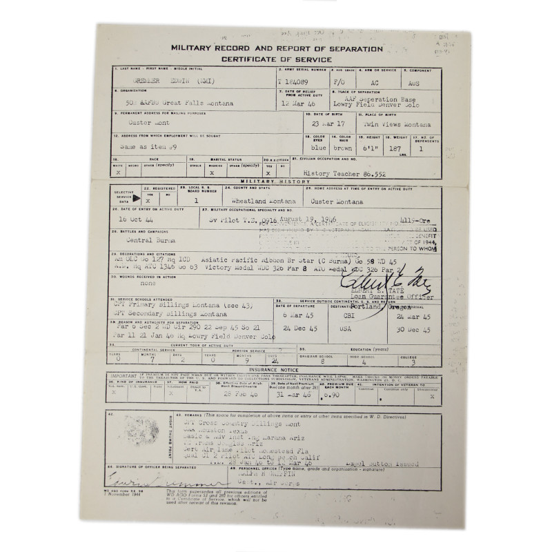 Grouping, F/O Edwin Gremmer, pilote, Air Transport Command, USAAF, CBI