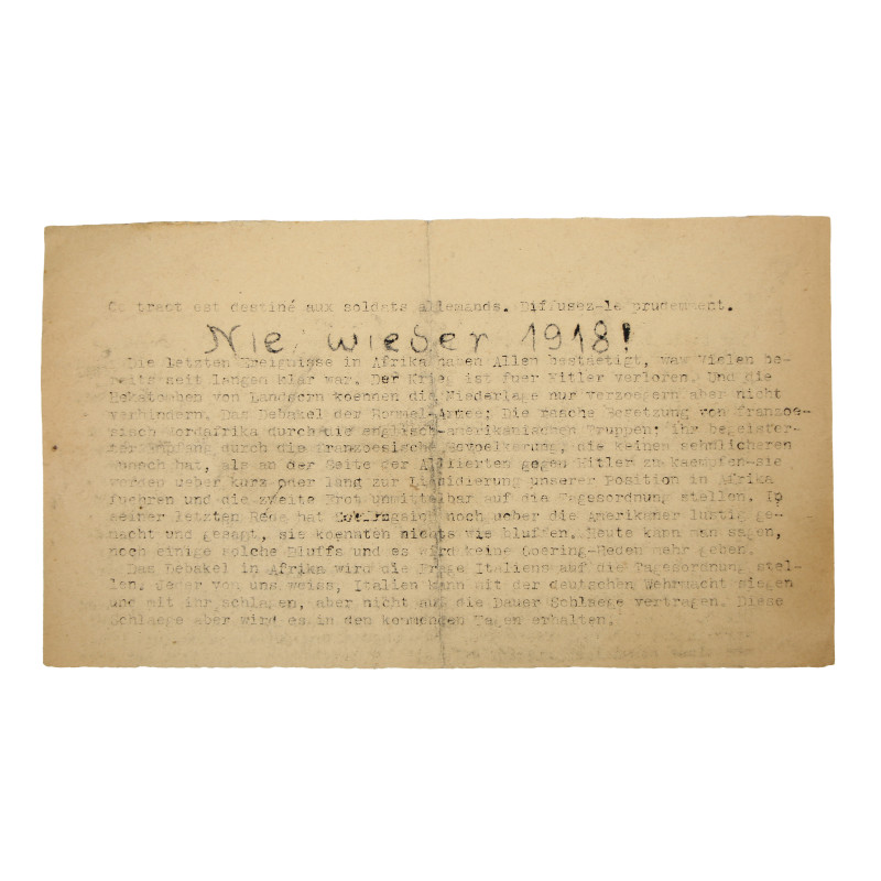 Tract français, Nie wieder 1918!