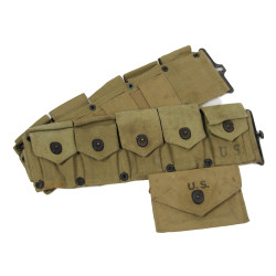 Belt, Cartridge, M1 Rifle, BURLINGTON MILLS, INC. 1943, with First-Aid Pouch, B.A.B. CO. 1942, Laundry Number