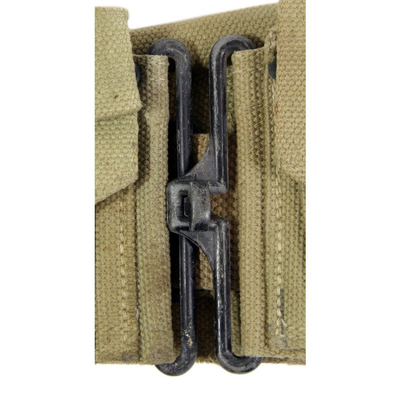Ceinturon cartouchière M1 Garand, BURLINGTON MILLS, INC. 1943, pochette à pansement M-1942, B.A.B. CO. 1942, matricule partiel
