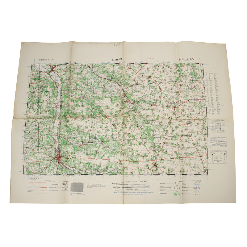 Carte britannique, LISIEUX, Normandie, 1943