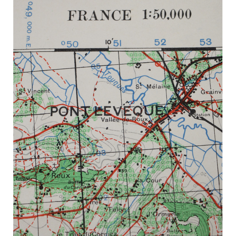 Carte britannique, LISIEUX, Normandie, 1943