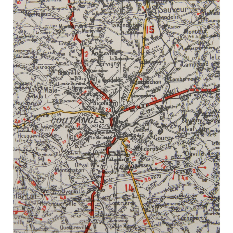 Carte, CHERBOURG-ROUEN, 1941, annotée, Utah Beach
