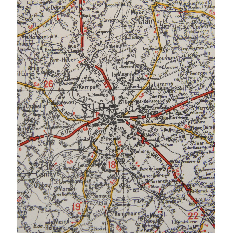Map, CHERBOURG-ROUEN, 1941, Annoted, Utah Beach