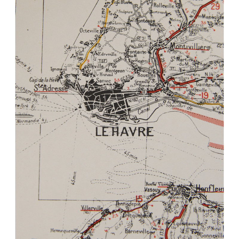 Carte, CHERBOURG-ROUEN, 1941, annotée, Utah Beach