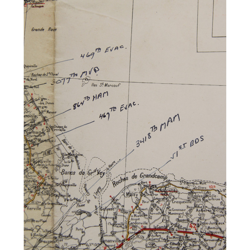 Carte, CHERBOURG-ROUEN, 1941, annotée, Utah Beach