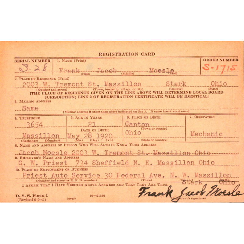 Musette M-1936, T/3 Frank Moesle, Co. C, Maint. Bn., 3rd Armored Division, ETO