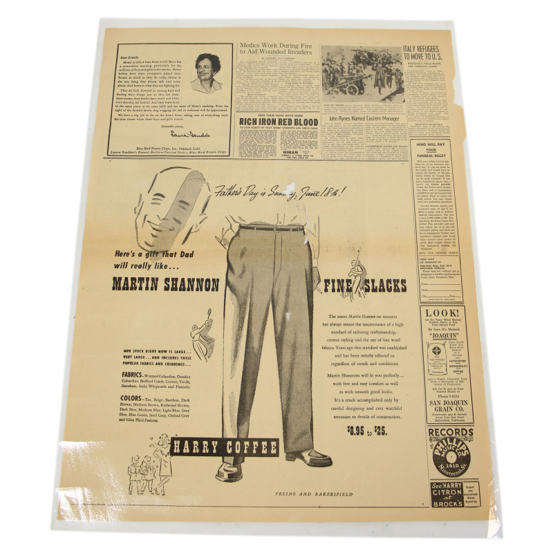 Page, Front, Newspaper, The Bakersfield Californian, June 9, 1944, 'Battle Raging For Carentan, Nazi Resistance Increasing'