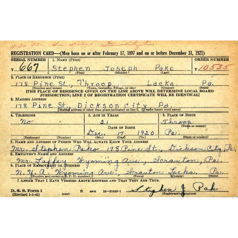 Grouping, Pfc. Stephen Pako, Hq. Co., 3rd Bn., 329th Inf. Regt., 83rd Infantry Division, WIA, ETO