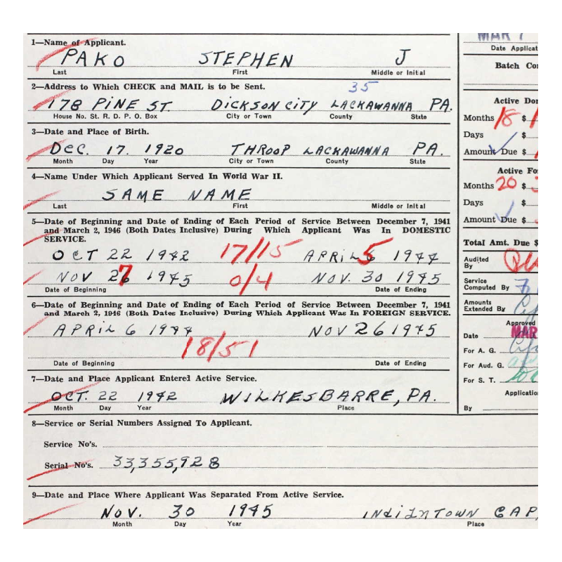 Grouping, Pfc. Stephen Pako, Hq. Co., 3rd Bn., 329th Inf. Regt., 83rd Infantry Division, WIA, ETO