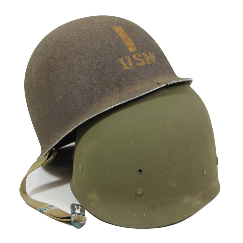 Helmet, M1, Fixed Loops, Schlueter, Ensign, US Navy, MSA Liner, Green A Washers