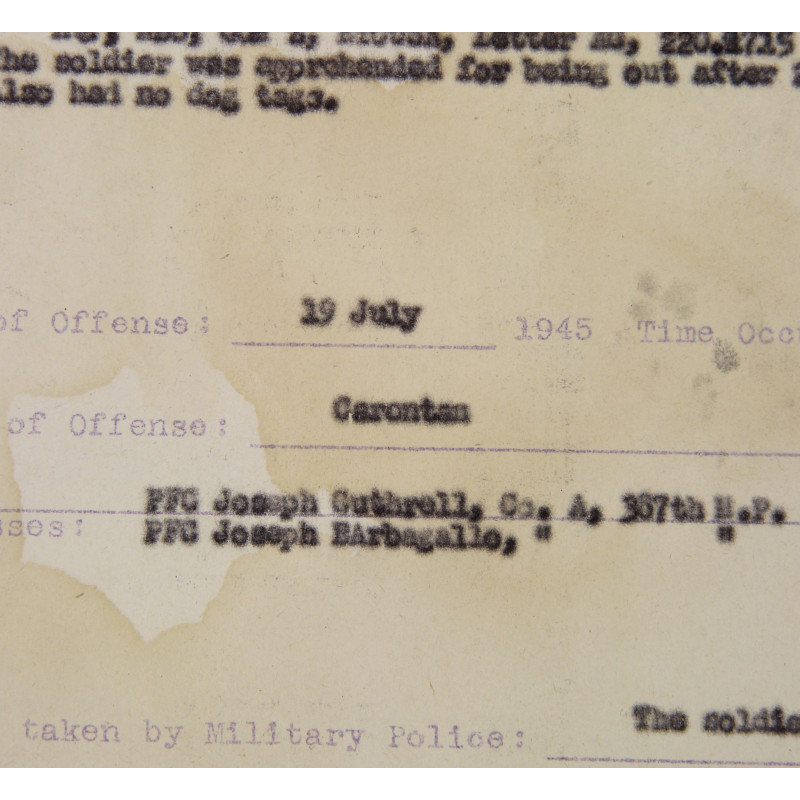 Report of Delinquency, Pfc. Mariano Ramirez, 1163rd Labor Sup. Co., Carentan, 1945