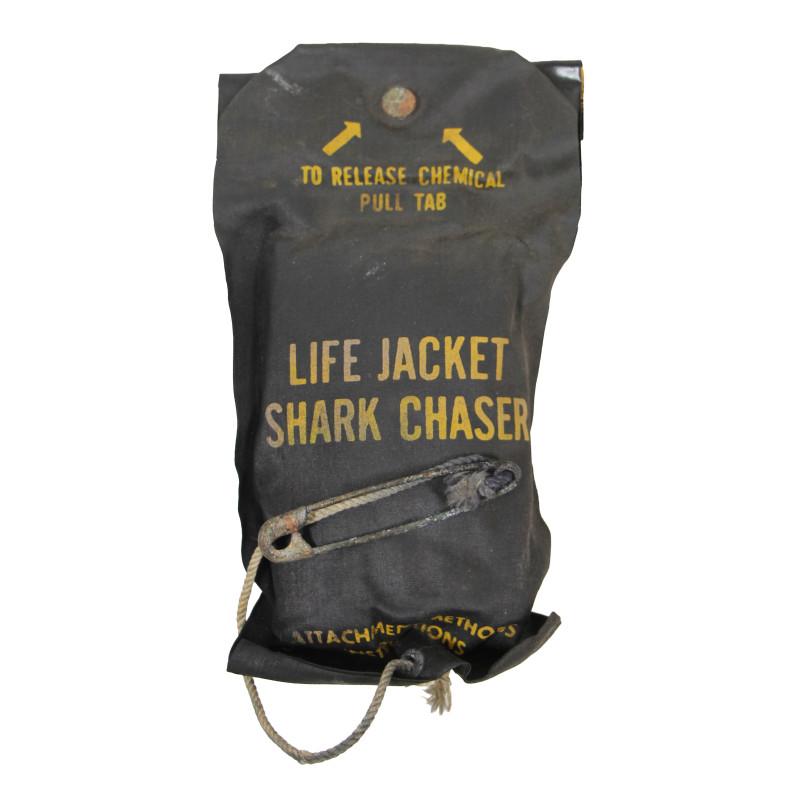 Pochette de répulsif chimique, Shark Chaser, gilet de sauvetage, USAAF & USN, intacte