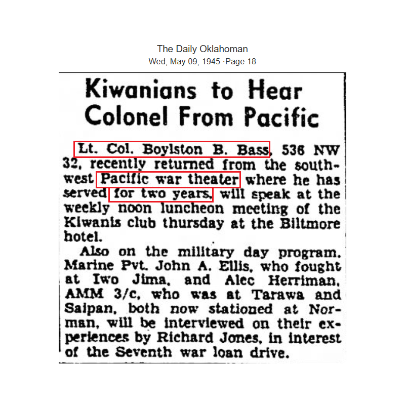 Calot officier, Col. Boylston Bass, Secretary of the General Staff, Sixth Army, PTO