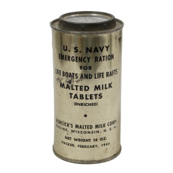Boîte de comprimés de lait malté, US Navy, Emergency Rations For Life Rafts and Boats, intacte