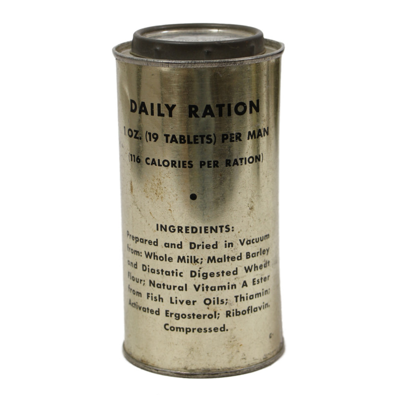 Boîte de comprimés de lait malté, US Navy, Emergency Rations For Life Rafts and Boats, intacte