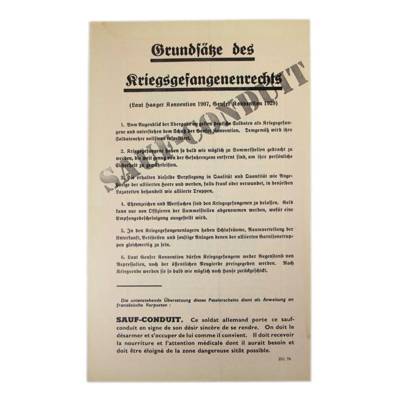 Safe Conduct, Passierschein, ZG. 76, 1944