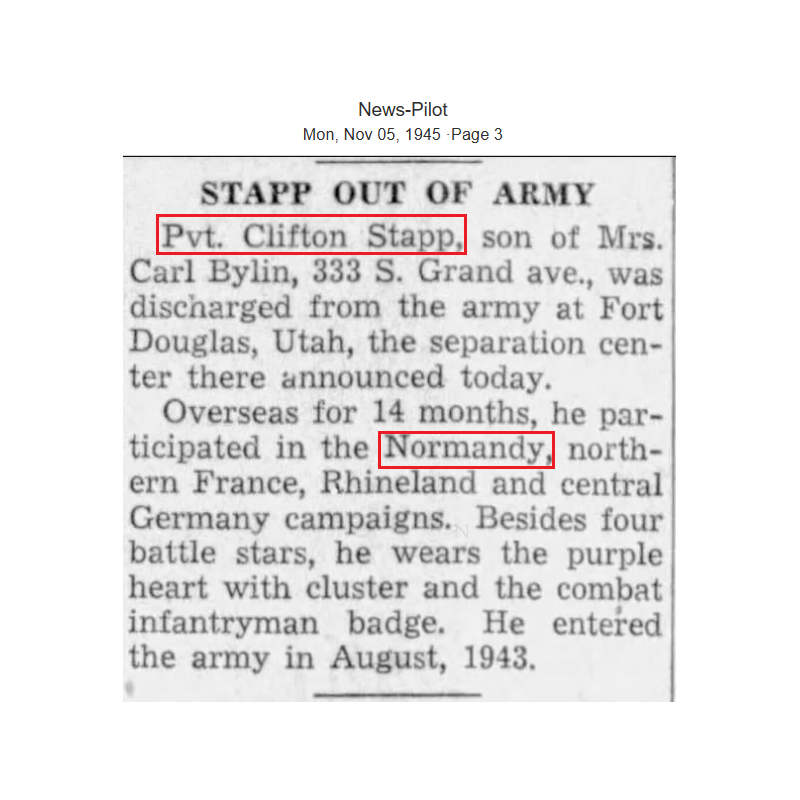 Grouping, Pvt. Clifton Stapp, Hq. Co., 2nd Bn., 315th Inf. Regt., 79th Infantry Division, POW, ETO