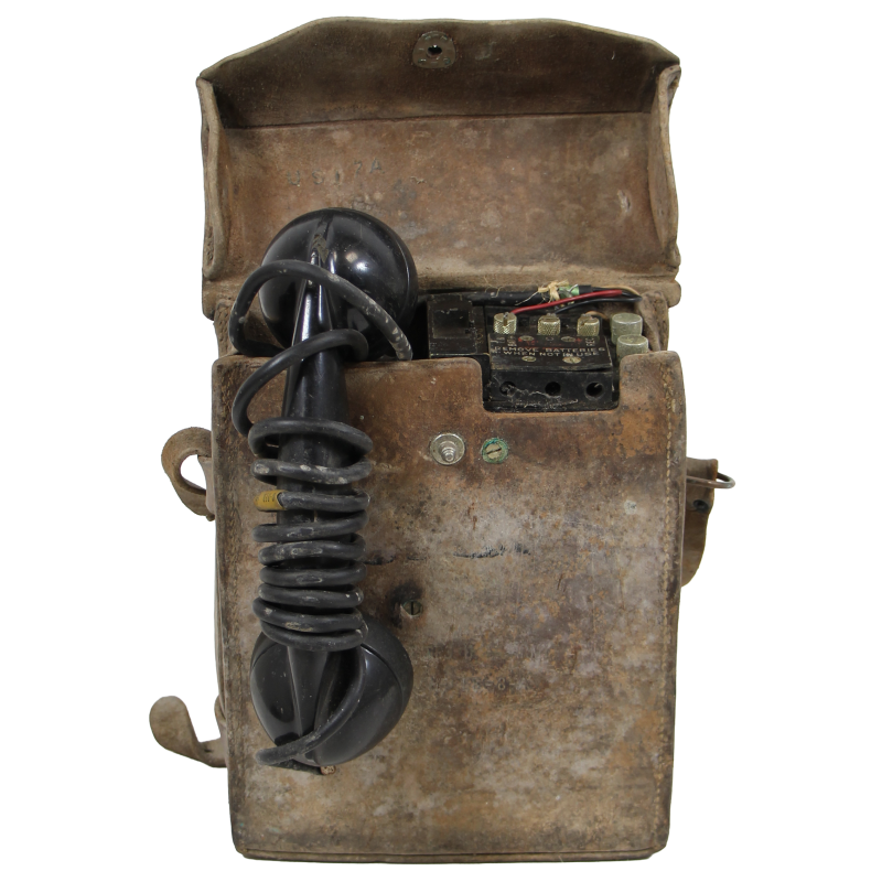 Téléphone de campagne EE-8-A, Signal Corps, avec sacoche en cuir