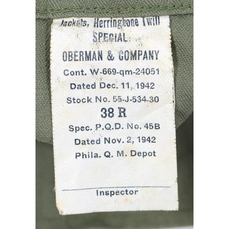 Ensemble HBT (Herringbone Twill), Special, OD, veste et pantalon, 1942 - 1943