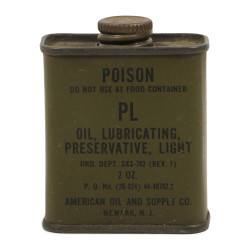 Flacon d'huile, Light Preservative and Lubricating Oil, AMERICAN OIL AND SUPPLY CO., 1944, plein