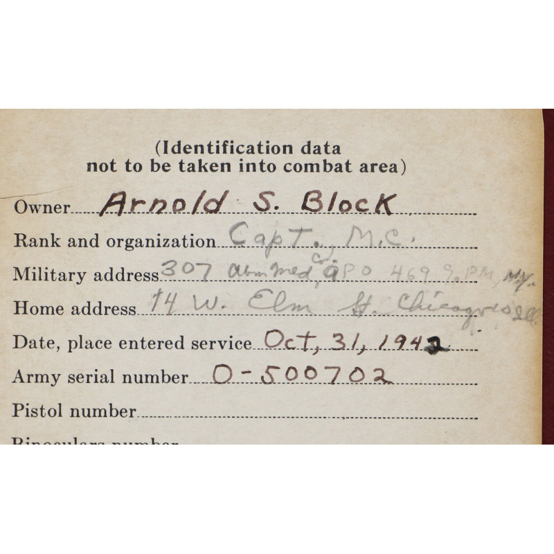 Carnet, Army Officer's Notebook, Cpt. Arnold Block, Medic, 82nd Airborne Division, ETO