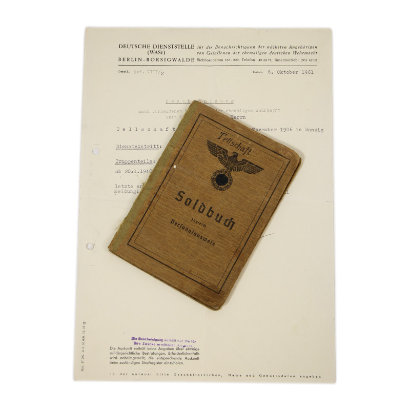 Soldbuch, Ob. Gefr. Oskar Tellschaft, Heer