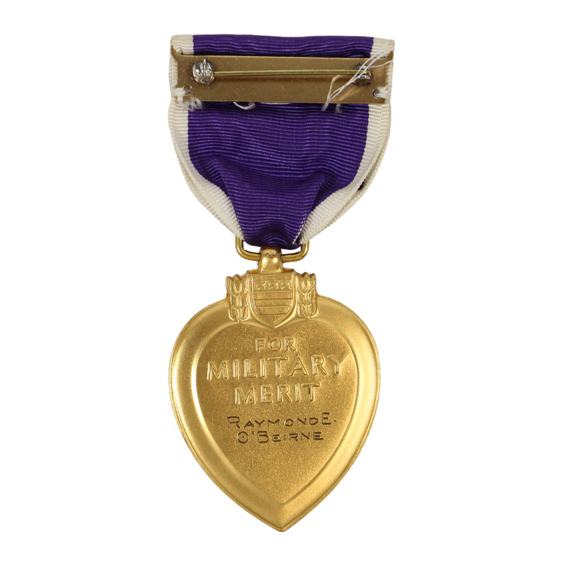 Coffret médaille, Purple Heart, Sgt. Raymond O'Beirne, Co. M, 121st Inf. Regt., 8th Infantry Division, KIA, 14 août 1944