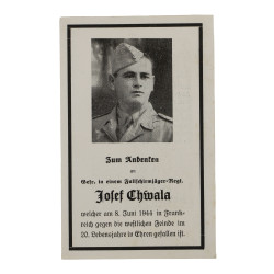 Sterbebilder, carte du souvenir, Gefr. Joseph Chwala, 6.Fallschirmjäger-Regiment, 8 juin 1944, Normandie