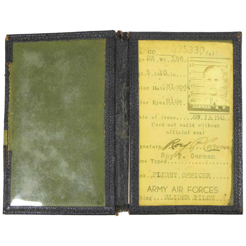 Carte d'identité, F/O Roy Carman, pilote de planeur, 305th TCS, 442nd TCG, 9th Air Force, USAAF, ETO