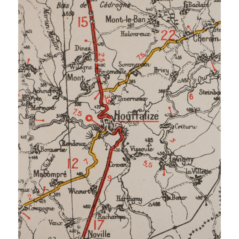 Map, MONS-LUXEMBOURG, Battle of the Bulge, 1942