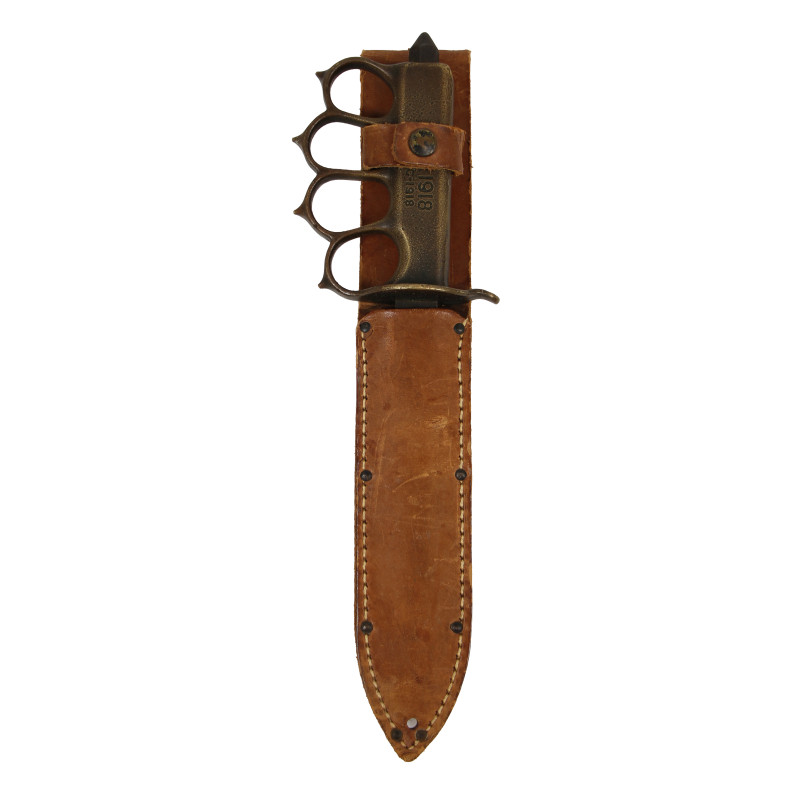 Couteau de tranchée, Knuckle Knife, M1918, L.F. & C., avec fourreau en cuir