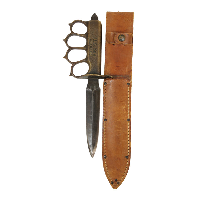 Couteau de tranchée, Knuckle Knife, M1918, L.F. & C., avec fourreau en cuir