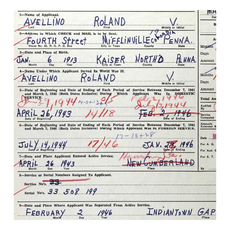 Grouping, Pfc. Roland Avellino, Co. G., 401st Glider Inf. Regt., 82nd Airborne Division, WIA, ETO