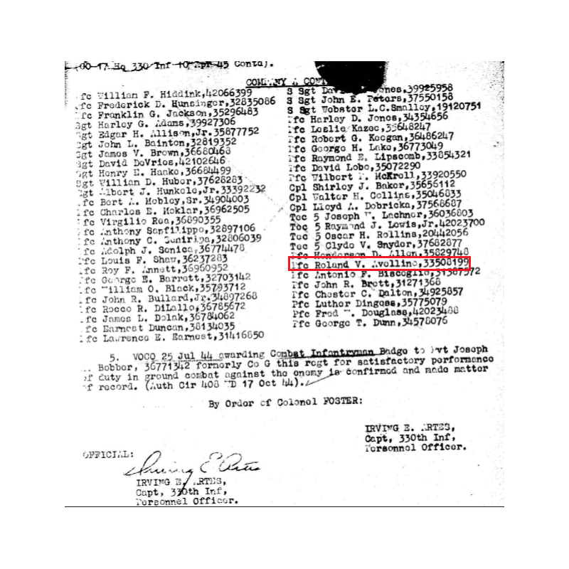 Grouping, Pfc. Roland Avellino, Co. G., 401st Glider Inf. Regt., 82nd Airborne Division, WIA, ETO