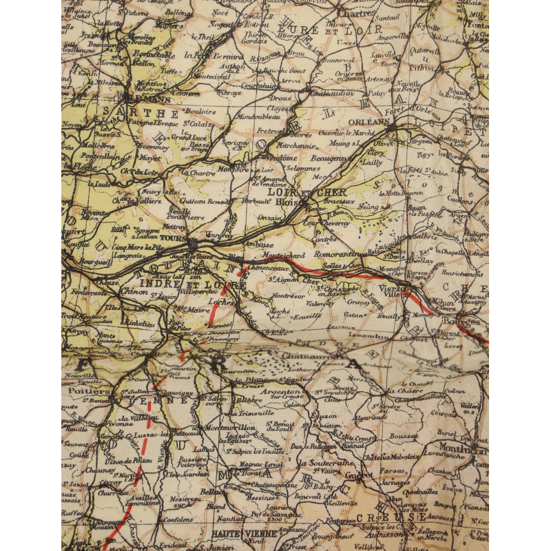 Carte en rayonne, ZONES OF FRANCE, MI9, 1944