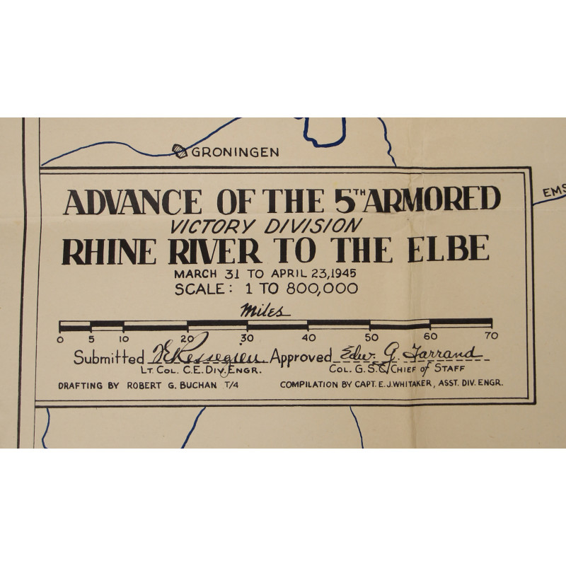 Map, ADVANCE OF THE 5TH ARMORED VICTORY DIVISION - RHINE RIVER TO THE ELBE, 1945
