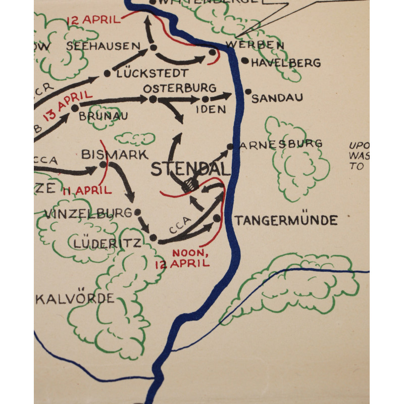 Carte, ADVANCE OF THE 5TH ARMORED VICTORY DIVISION - RHINE RIVER TO THE ELBE, 1945