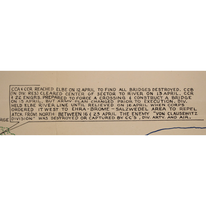 Carte, ADVANCE OF THE 5TH ARMORED VICTORY DIVISION - RHINE RIVER TO THE ELBE, 1945