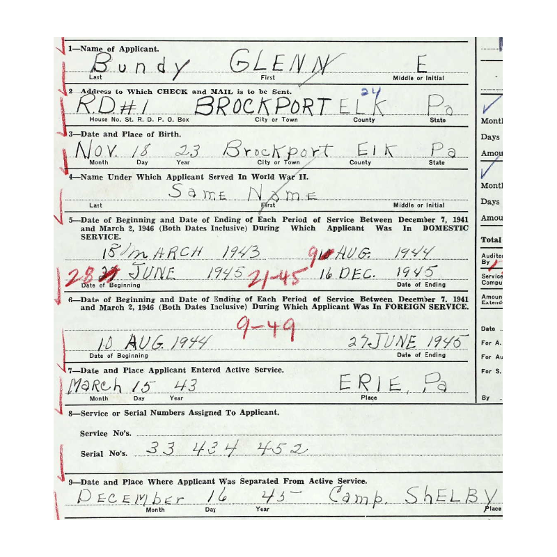 Grouping, T/5 Glenn Bundy, 51st Armored Medical Bn., 4th Armored Division, ETO